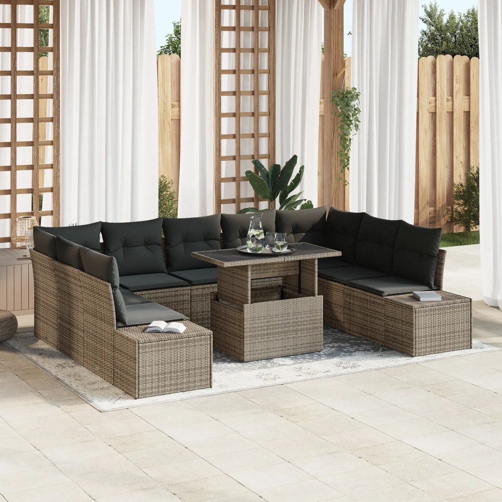vidaXL Set de canapele pentru grădină 10 pcs Gri 100 x 55 x 73 cm