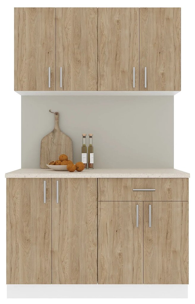 Set Bucatarie Karo V2, Lemn Natural/Alb, Blat Thermo 28 mm, L 120 cm