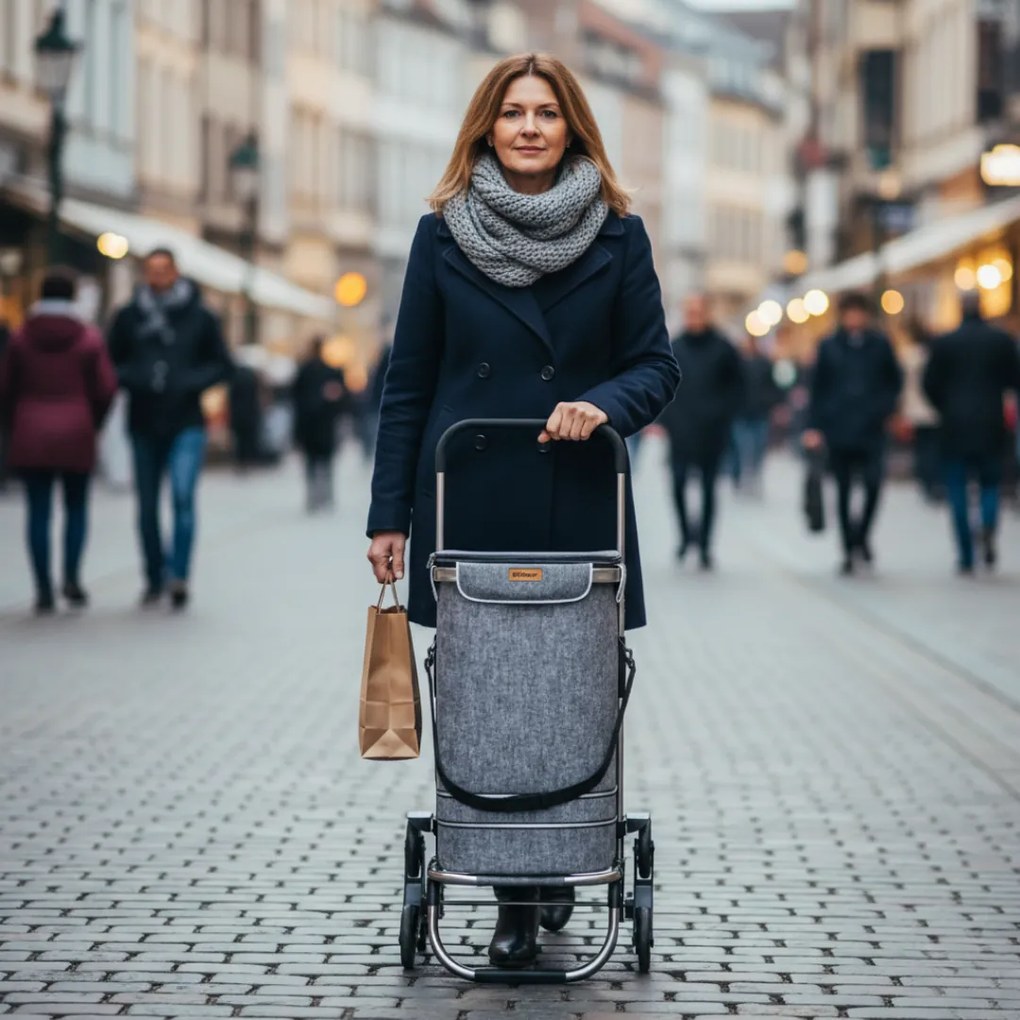 Geantă de cumpărături pe roți pentru scări COMFORT, 50L, gri Jurhan