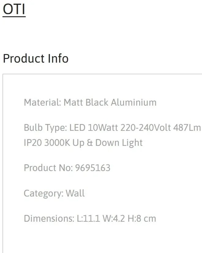 Aplica LED iluminat ambiental Up &amp; Down OTI negru, NVL-9695163