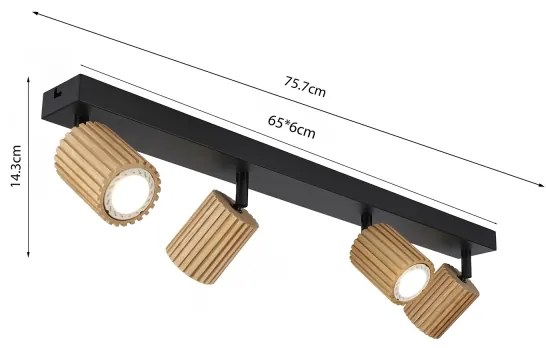 Brilagi - Spot MODERN WOOD 4xGU10/8W/230V lemn de cauciuc/negru