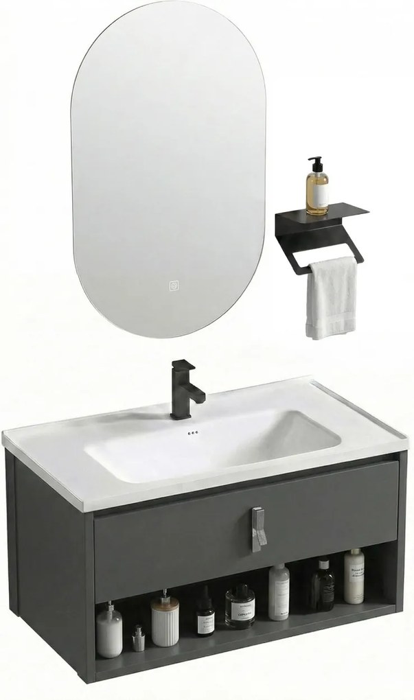 Set mobilier de baie cu lavoar Toledo 80cm Grey