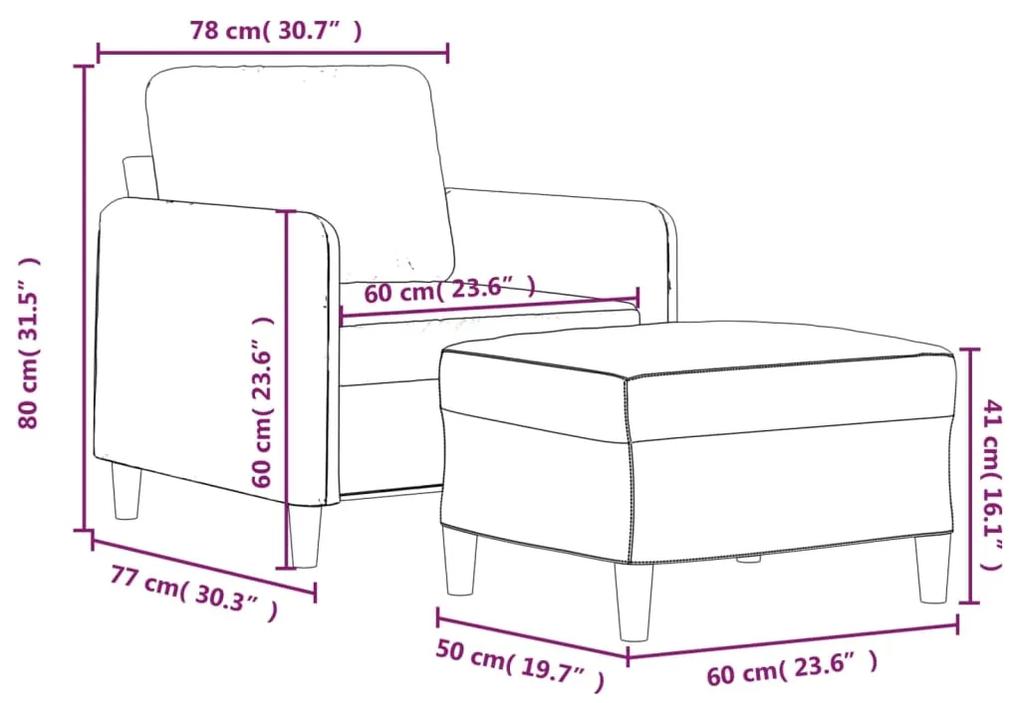 Fotoliu canapea cu taburet, crem, 60 cm, catifea Crem, 78 x 77 x 80 cm