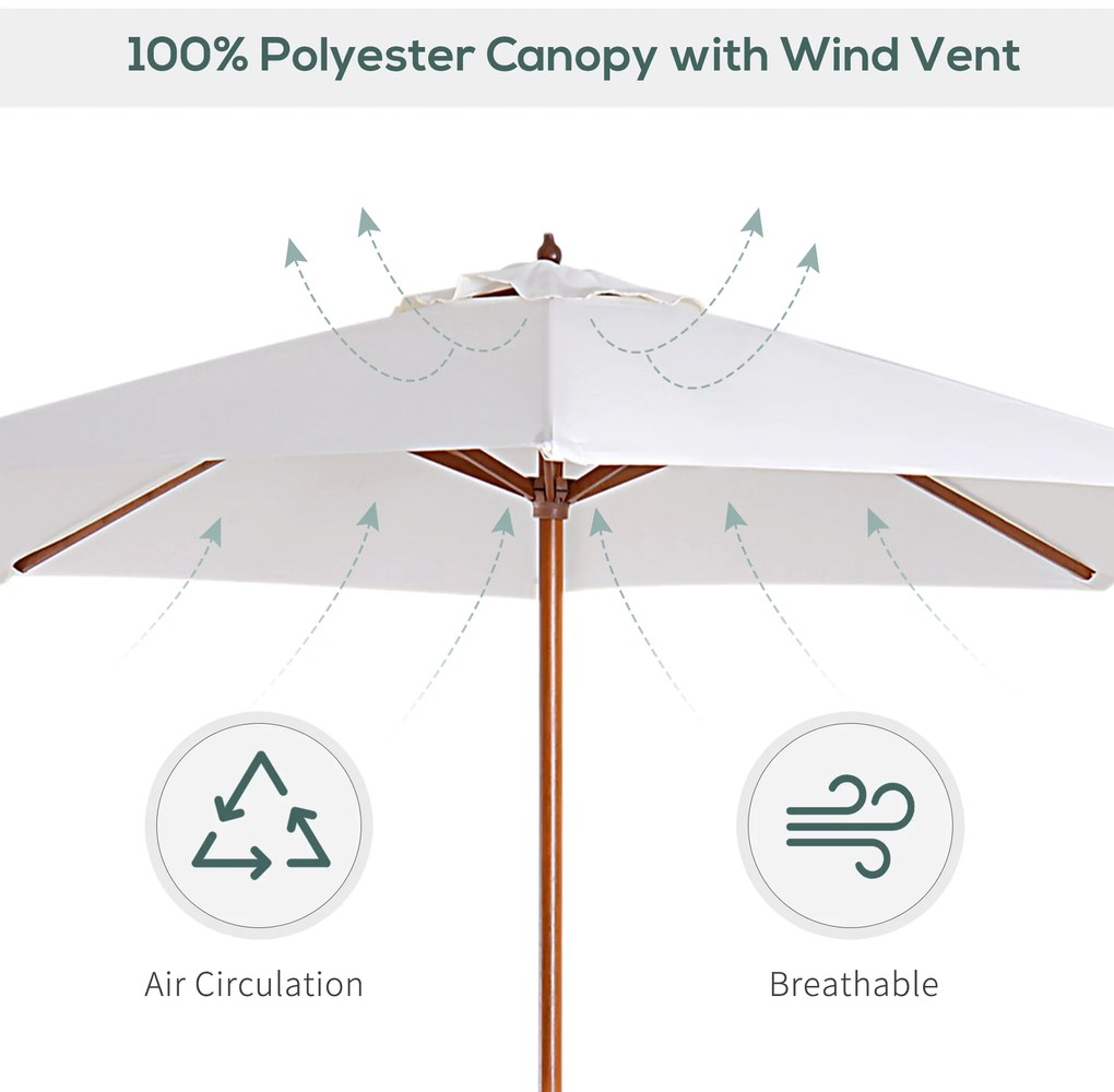 Umbrela cu Stalp de Lemn Rezistent Outsunny, bej Φ270 x 250A cm | Aosom Romania