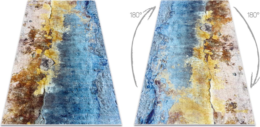 MIRO 51709.803 covor lavabil Absztrakció anti-alunecare - albastru / aur - SECUNDAR-COTATI PRODUSUL