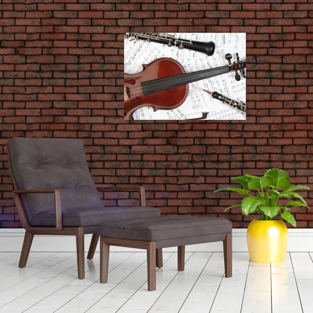 Tablou pe sticlă - Unelte muzicale (70x50 cm)