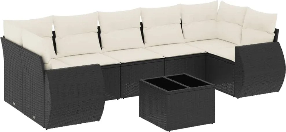 vidaXL Set mobilier de grădină cu perne, 8 piese, negru, poliratan