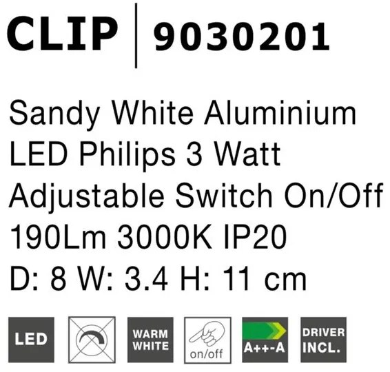 Aplica LED cu spot directionabil design minimalist CLIP alba NVL-9030201