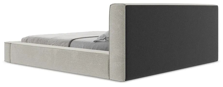 Pat dublu tapițat gri deschis cu spațiu de depozitare cu grilă 180x200 cm Noho - Makamii