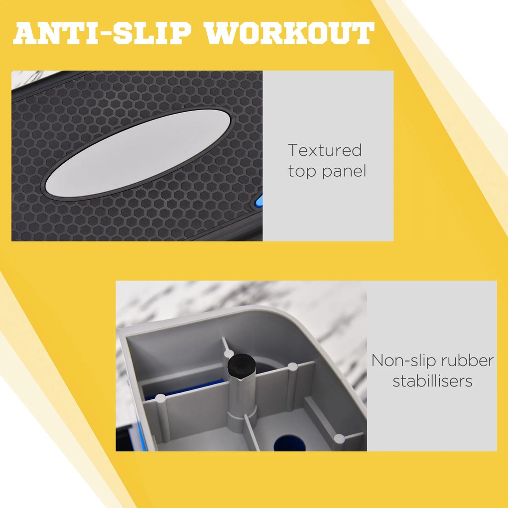 HOMCOM Aerobic Fitness Step, Stepper reglabil la 3 inaltimi 10-15-20 cm pentru antrenament acasa si la sala, albastru si negru