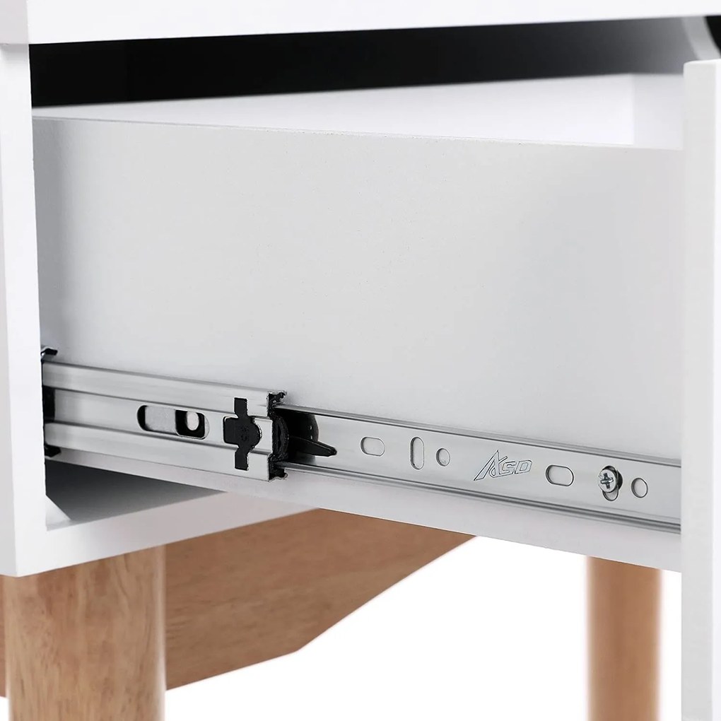 Masa cosmetica cu taburet si oglinda rotunda Alb+Natur