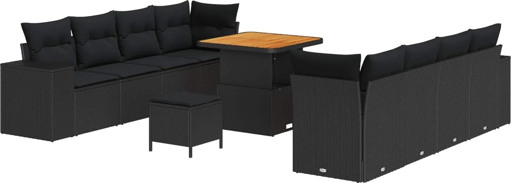 vidaXL Set de canapele pentru grădină cu pernă 11 pcs Negru poliratan