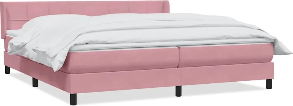vidaXL Pat box spring cu saltea, roz, 180x210 cm, catifea