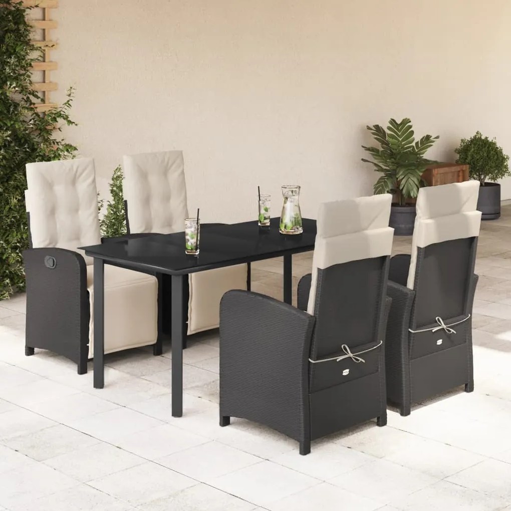 vidaXL Set mobilier de grădină cu perne, 5 piese, negru, poliratan