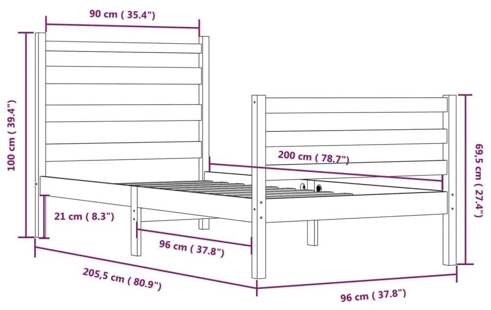 Cadru de pat, 90x200 cm, lemn masiv de pin, gri Gri, 90 x 200 cm