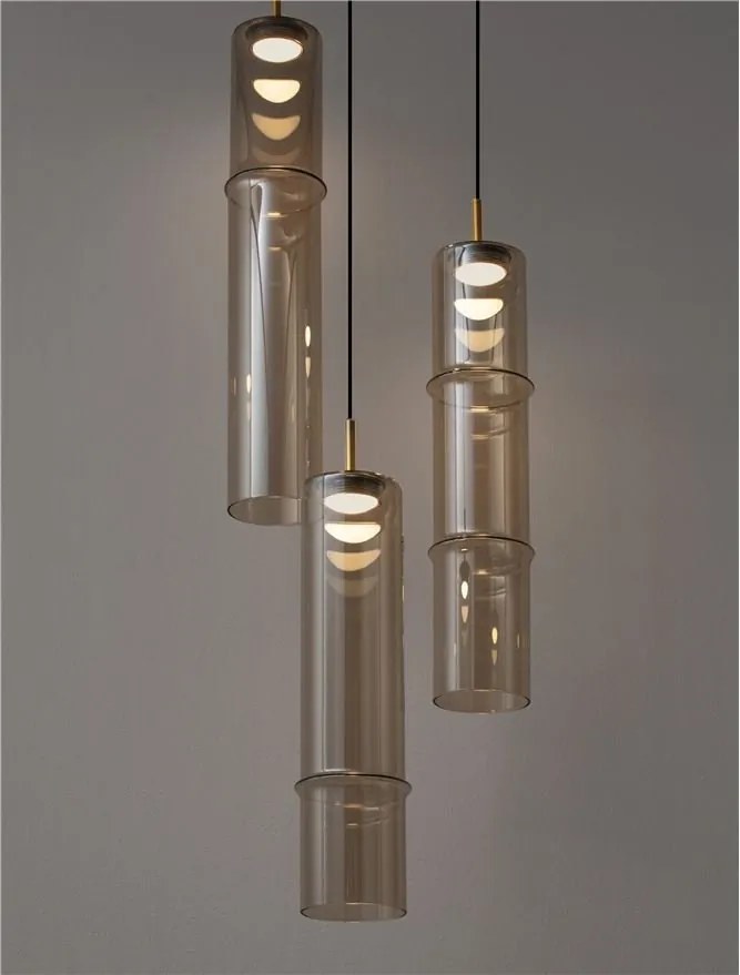 Lustra moderna cu 3 pendule LED, Metal, Sticla, Cognac, SANO