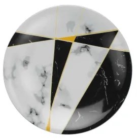 Set de masă, 24 piese, porțelan, negru/alb/auriu