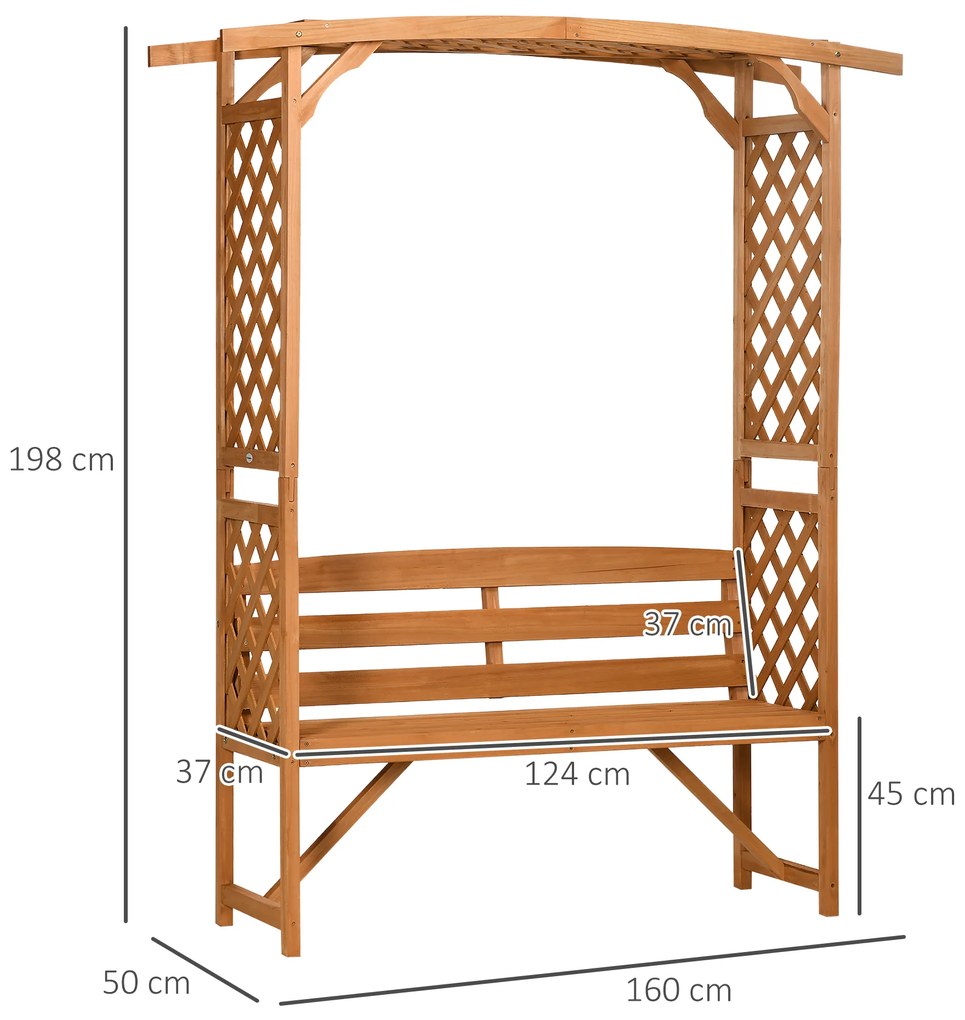 Outsunny Bancă de Grădină din Lemn de Brad cu Arc Decorativ pentru Plante și Ghiveci, 160x50x198 cm, Maro | Aosom Romania