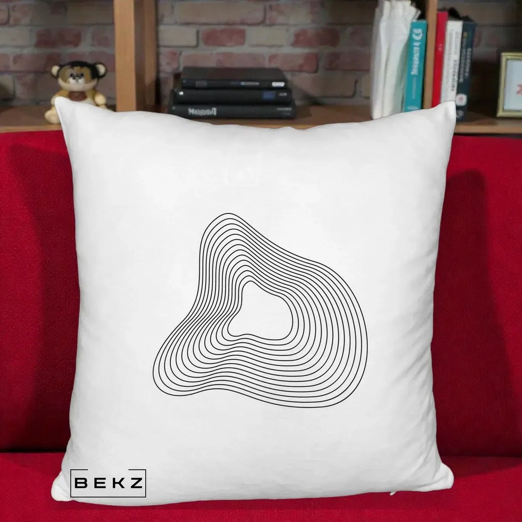 Perna Decorativa Abstract Linii Organice, 40x40 cm, Alb Pufos, Husa Detasabila, Perna Inclusa, BEKZ®