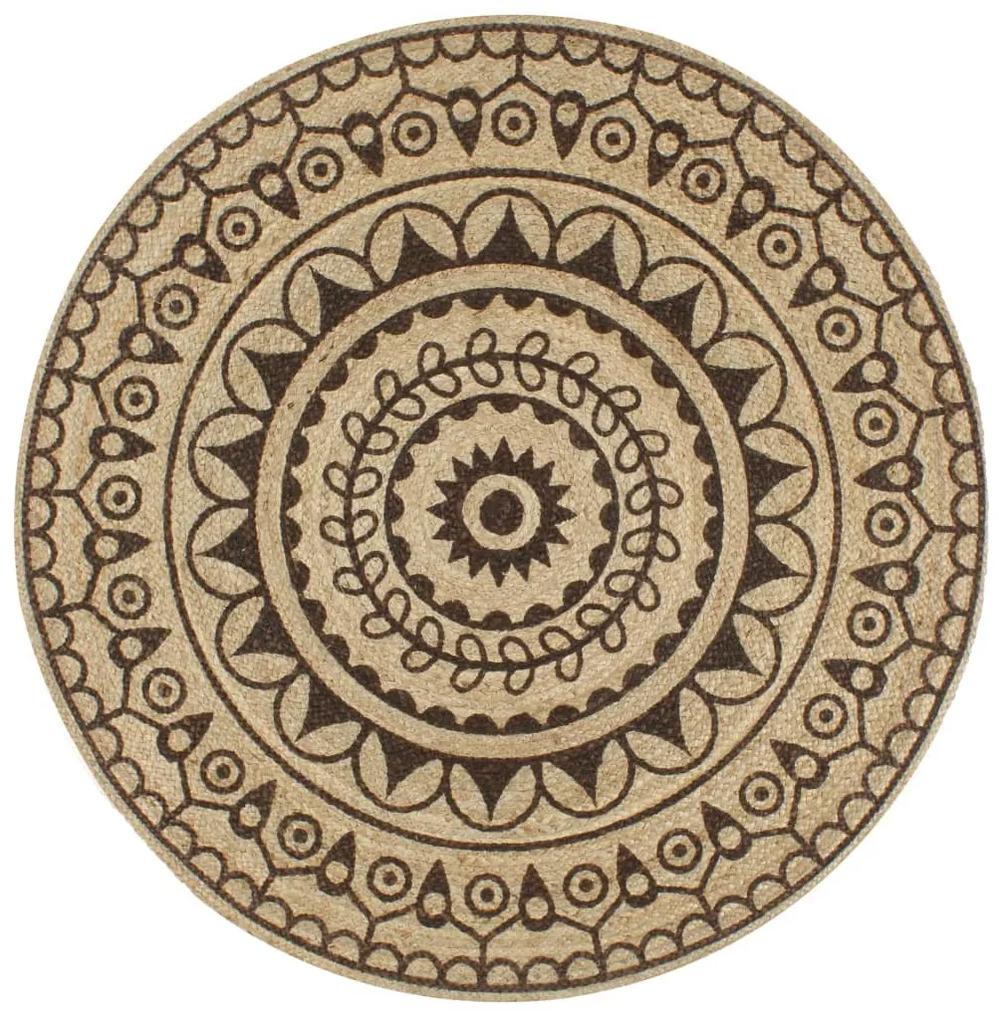 Covor manual cu imprimeu maro inchis, 120 cm, iuta 120 cm, model floare maro