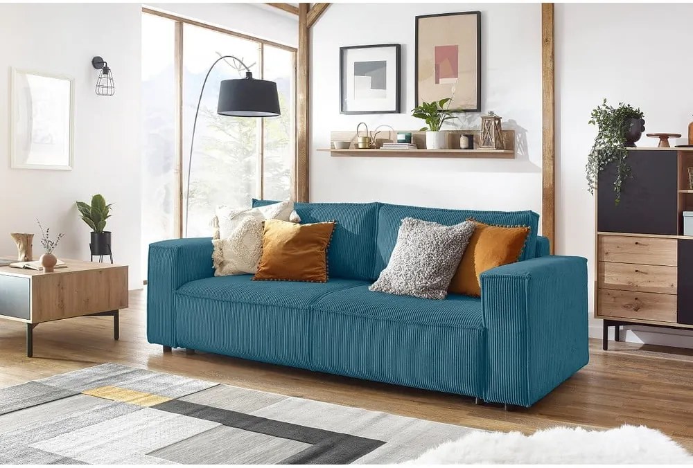 Canapea extensibilă din reiat Bobochic Paris Nihad, 245 cm, turcoaz