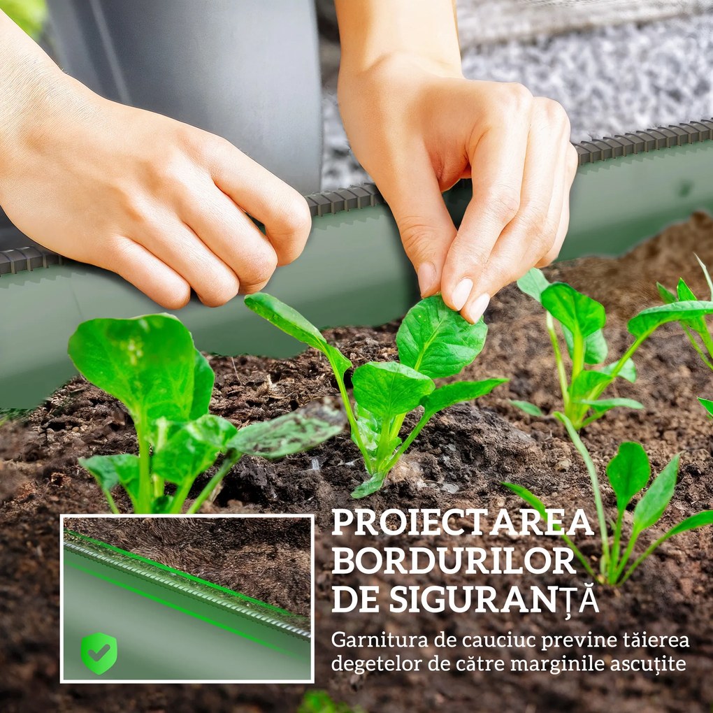 Outsunny Paturi Inaltate Galvanizate pentru Gradina, Cutie Inaltata din Metal cu Margine de Siguranta, pentru Cultivarea Florilor, Ierburilor, Verde