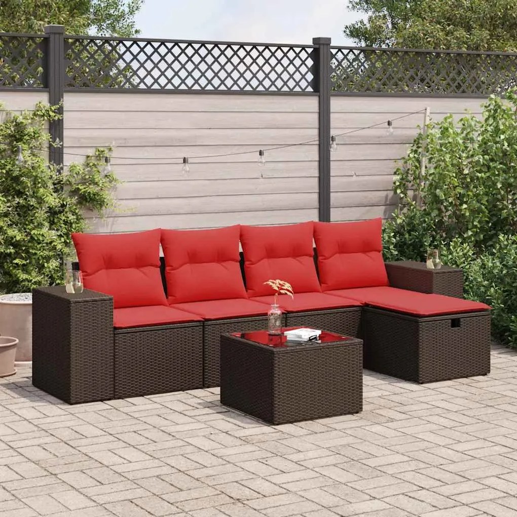 vidaXL Set canapele de grădină cu perne, 6 piese, maro, poliratan
