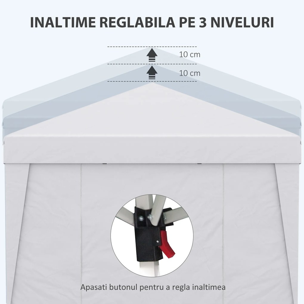 Outsunny Cort Pliabil 3x3m cu Înălțime Reglabilă, Design Pop Up, Ferestre, Alb, Perfect pentru Evenimente în Aer Liber | Aosom Romania