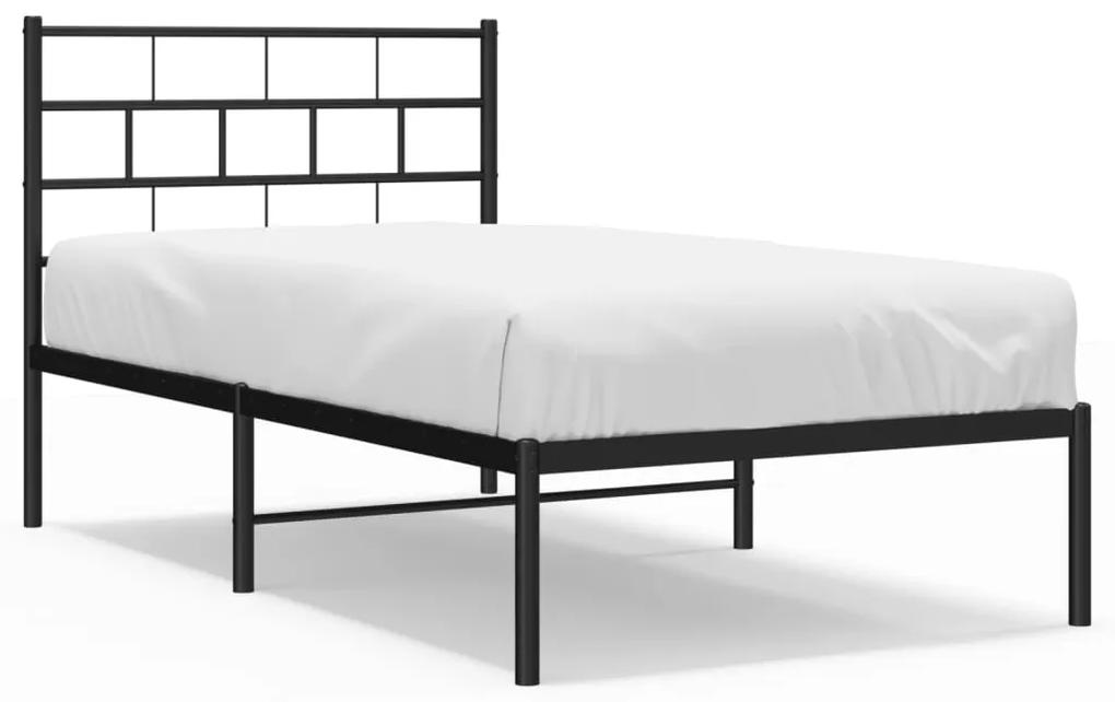 355655 vidaXL Cadru de pat din metal cu tăblie, negru, 107x203 cm