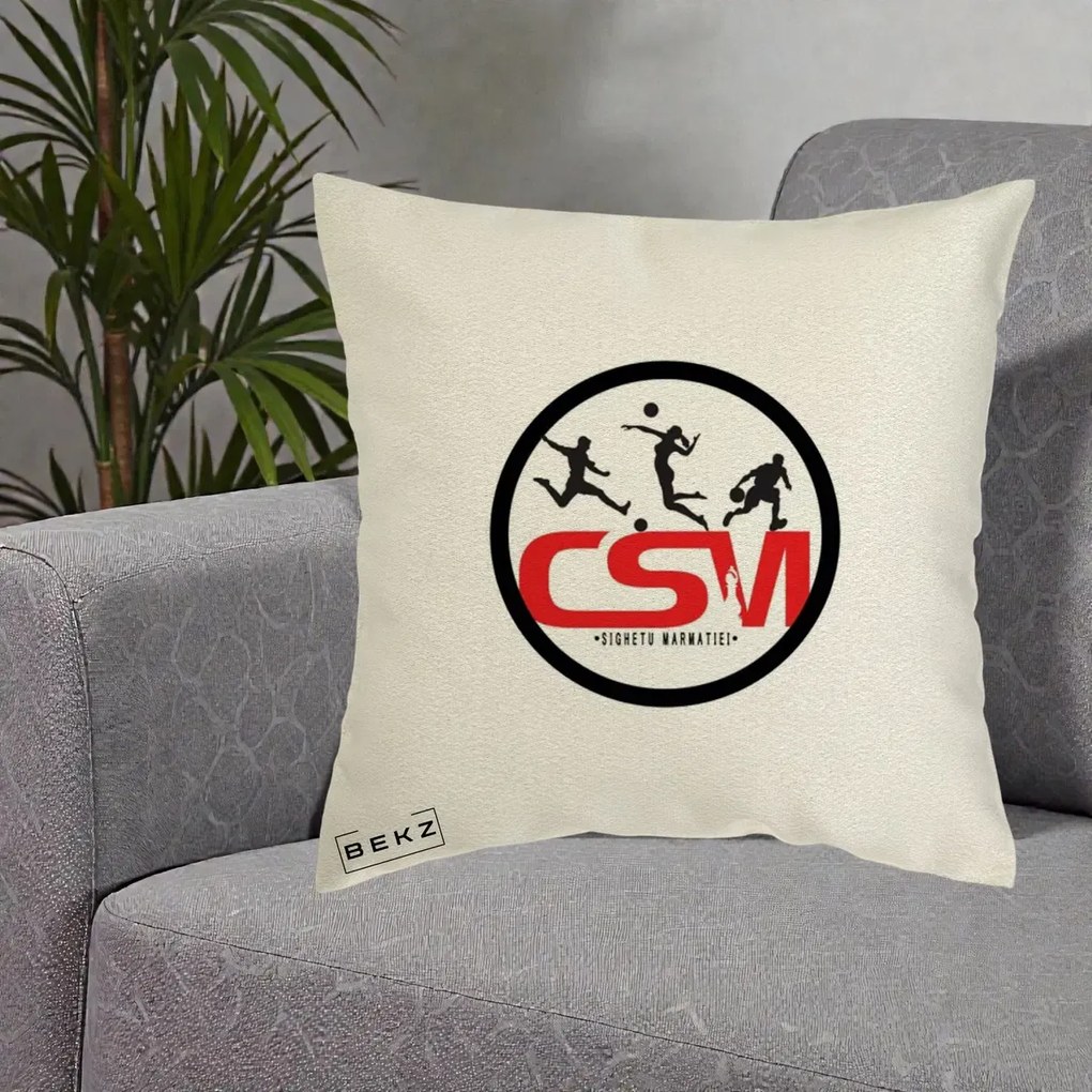 Perna Personalizata CSM Sighetu Marmatiei Sport, 40x40 cm, Ecru, Husa Detasabila, Perna Inclusa, BEKZ®