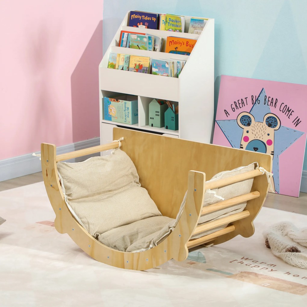 AIYAPLAY Arc Montessori 3 în 1 pentru Copii de 18-48 Luni, Structură de Cățărare, Măsuță și Balansoar cu Pernă | Aosom Romania
