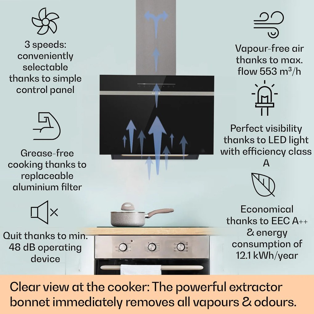 Klarstein Ava 60 Smart, hota, 60cm, montata pe perete, WiFi, A++, 515 m³/h, ecran tactil