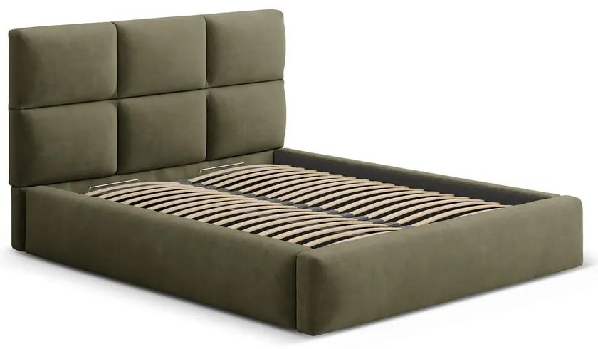 Pat matrimonial verde tapițat cu spațiu de depozitare cu somieră 180x200 cm Libera – Windsor &amp; Co Sofas