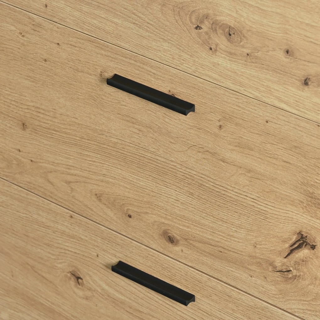 Comodă modernă din lemn cu trei sertare, Negru+Culoare naturală | Aosom Romania