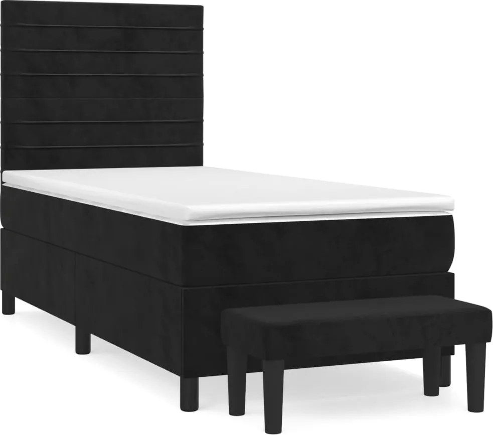 vidaXL Pat box spring cu saltea, negru, 90x200 cm, catifea