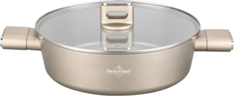 Cratita cu capac Swiss Haus SH-SCLC28CH, 28 x 8,5 cm, 4,4 L, Acoperire ceramica Sapphire, Fara PTFE/PFAS/PFOA, Inductie, Sampanie