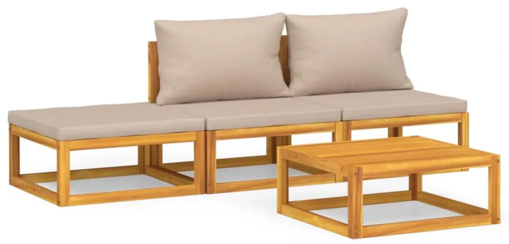 3155272 vidaXL Set mobilier de grădină cu perne gri taupe, 4 piese, lemn masiv