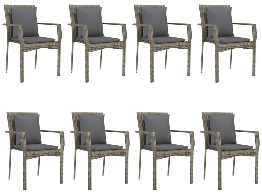 Set mobilier de grădină cu perne, 9 piese, negru/gri, poliratan