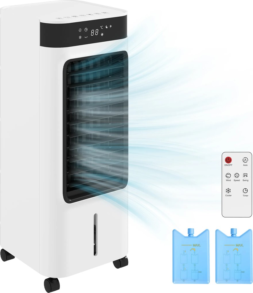 HOMCOM Climatizator Evaporativ 3 în 1 cu Rezervor de 7 L Oscilație 48° 3 Viteze 3 Moduri Temporizator 24h Alb | Aosom Romania