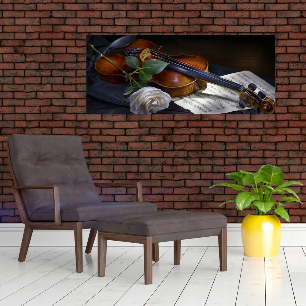 Tablou - Trandafiri și vioară (120x50 cm)