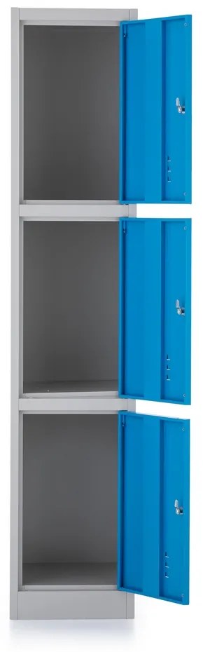 Dulap metalic - 3 cutii, 38 x 45 x 185 cm, inchidere cilindrica, albastru - ral 5012