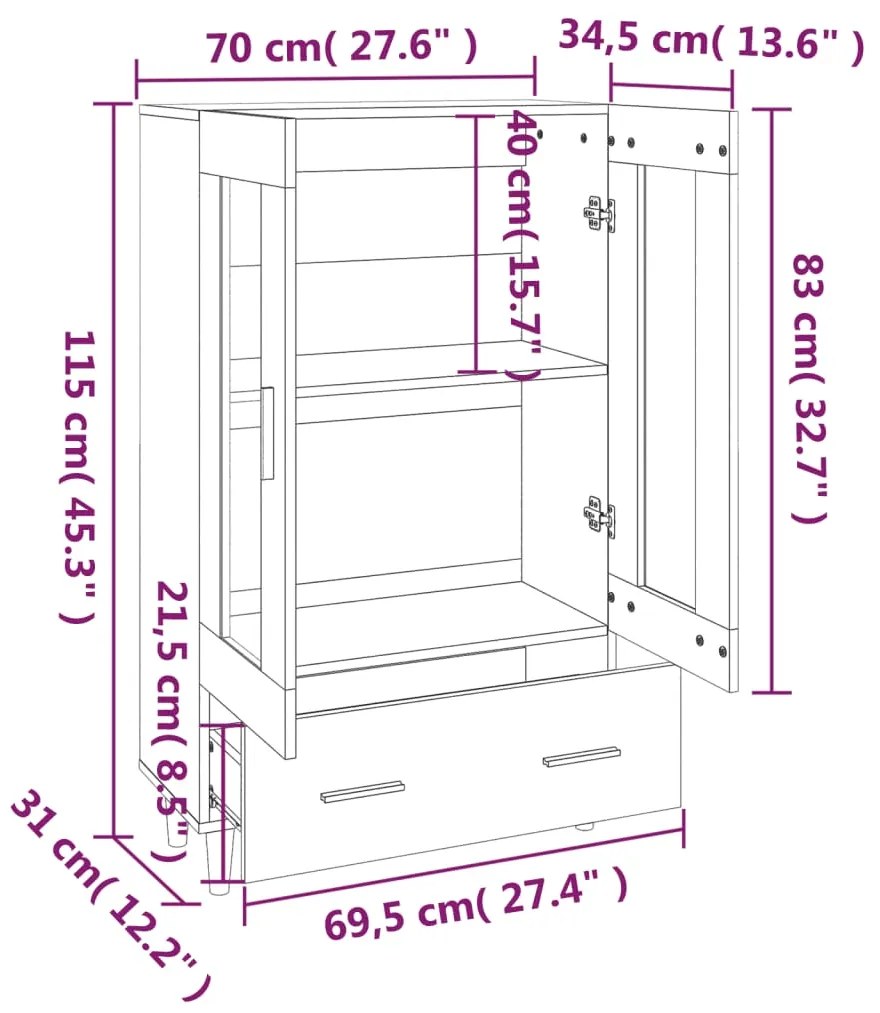 Dulap inalt, stejar sonoma, 70x31x115 cm, lemn compozit 1, Stejar sonoma