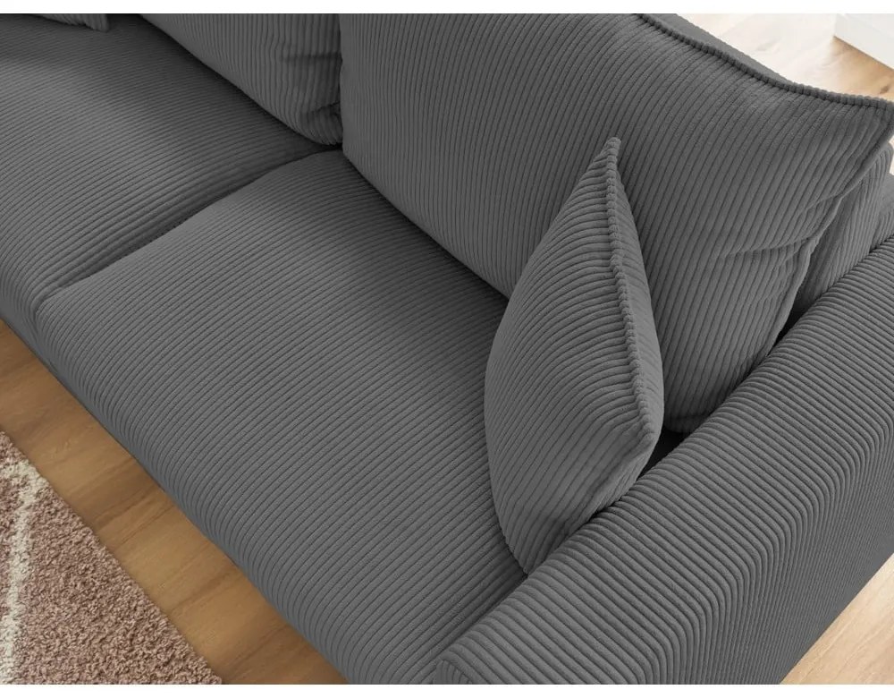 Canapea gri extensibilă cu tapițerie din catifea reiată 225 cm Augustin – Bobochic Paris