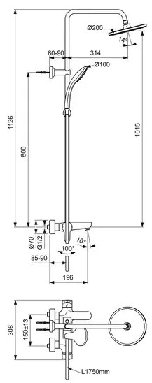 Coloana de dus Ideal Standard Cerafine O negru mat palarie 1 functie