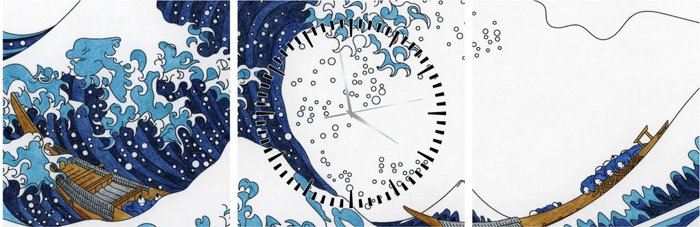 Tablou - Desen japonez, valuri (cu ceas) (90x30 cm)