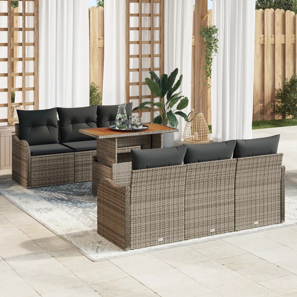 Set de Sofa pentru Grădină vidaXL cu 7 Piese și Perne Gri Poliratan Acacia
