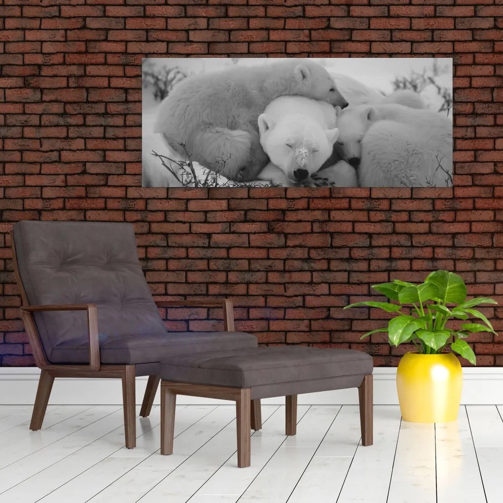Tablou - Urși polari, alb-negru (120x50 cm)