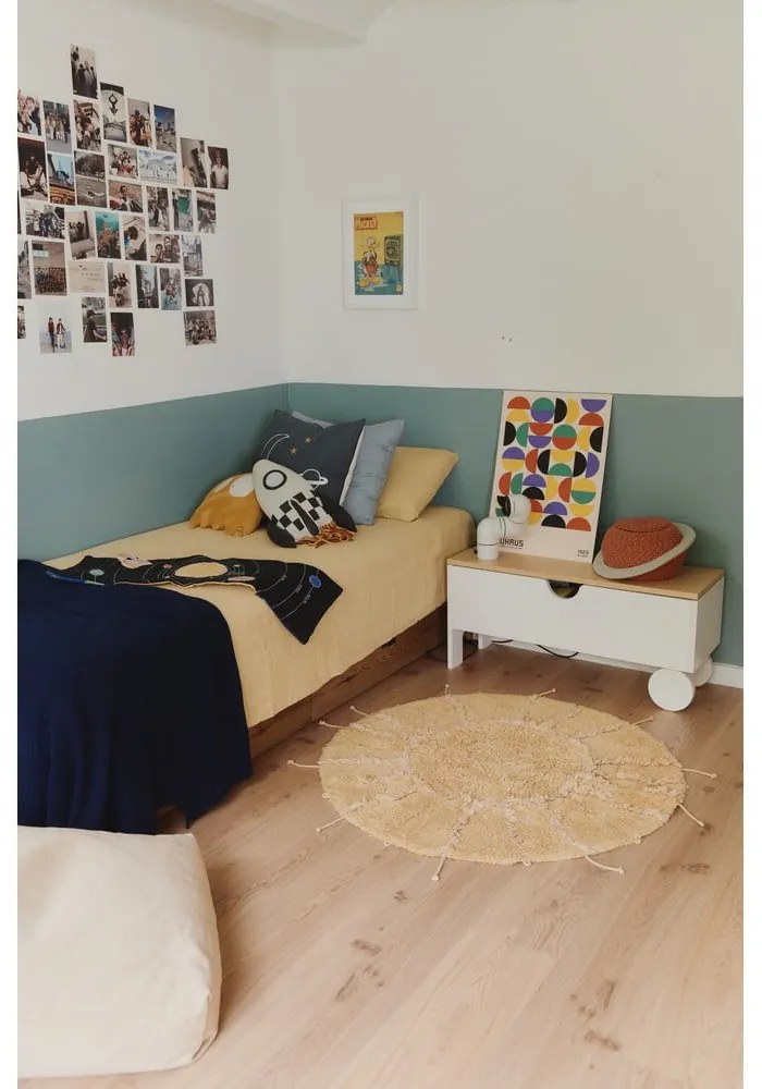 Covor galben muștar lavabil, țesut manual, rotund, din bumbac ø 100 cm Solar Multishape – Lorena Canals