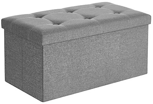 Bancheta polivalenta cu capac, MDF / textil, gri, Songmics
