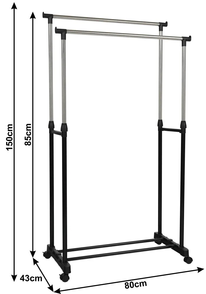 Cuier mobil, inox plastic negru, OLIVER Negru